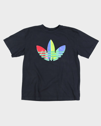 Black Colourful Striped Adidas Logo T-Shirt - L