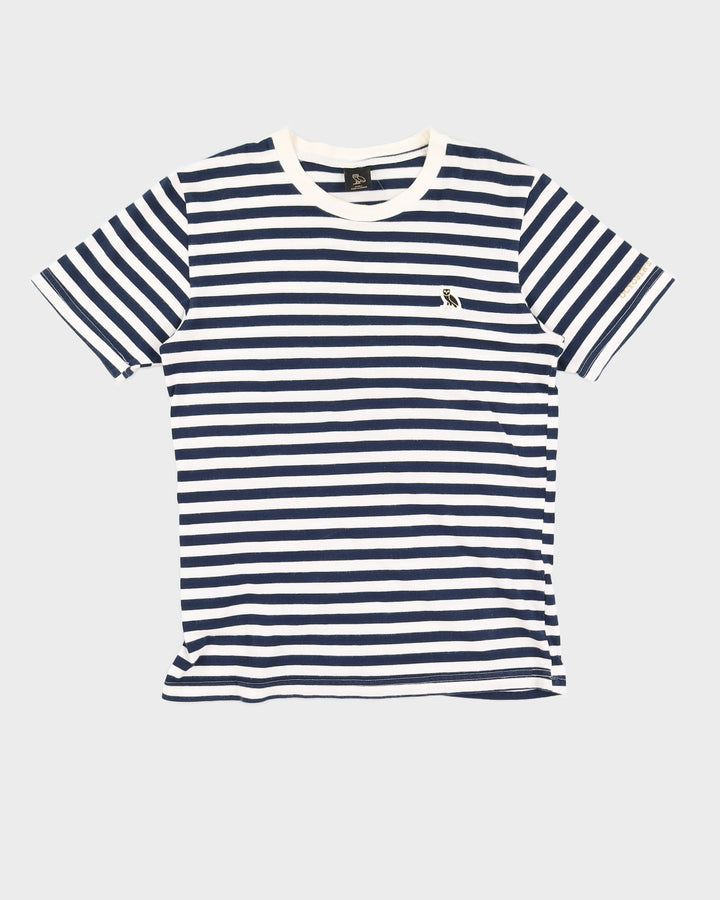 OVO Striped Navy and White T-Shirt - S