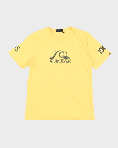 00s Quiksilver Yellow Printed T-Shirt - M
