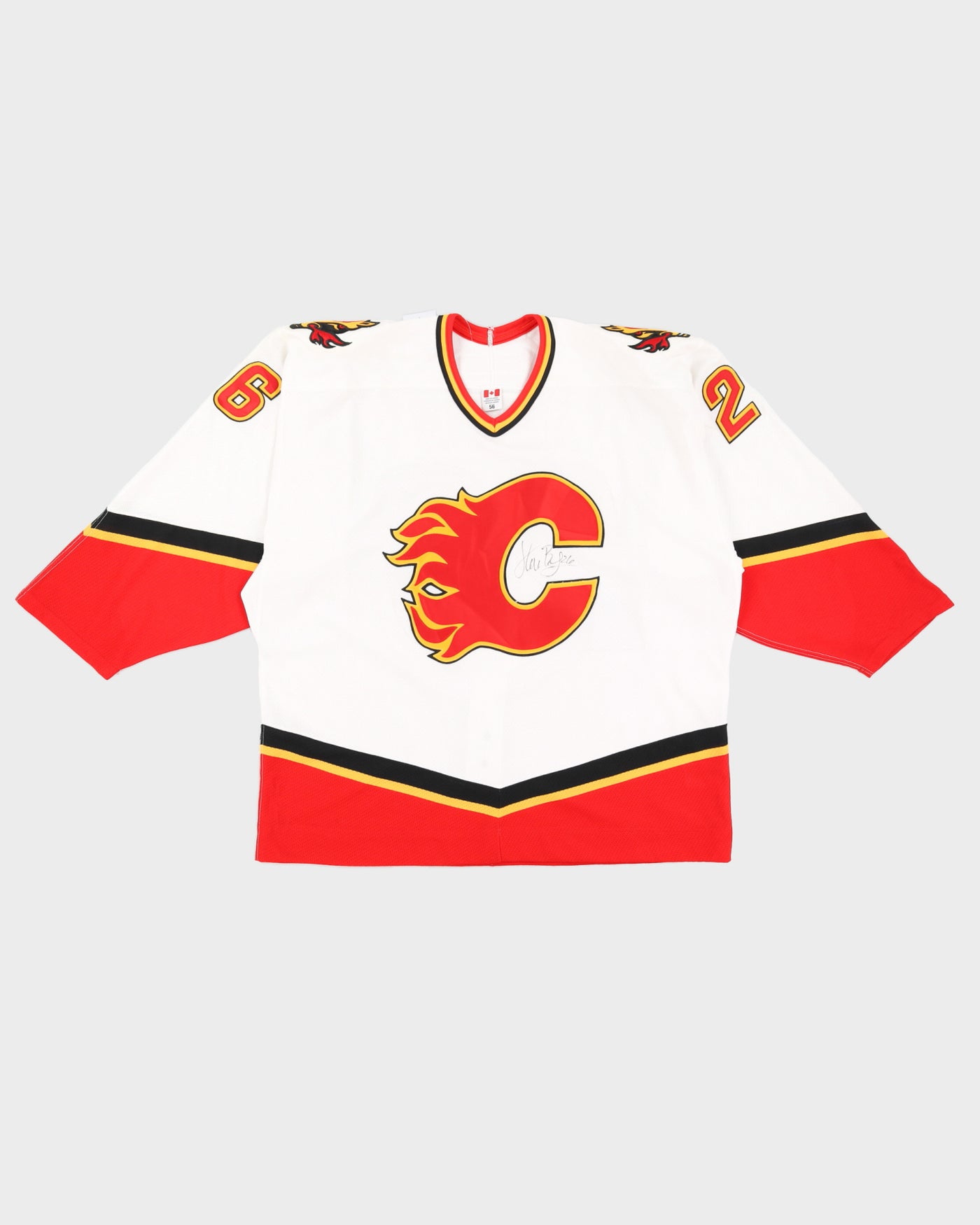 2000 NHL CCM Calgary Flames Steve Bégin #26 Signed White Jersey XXL