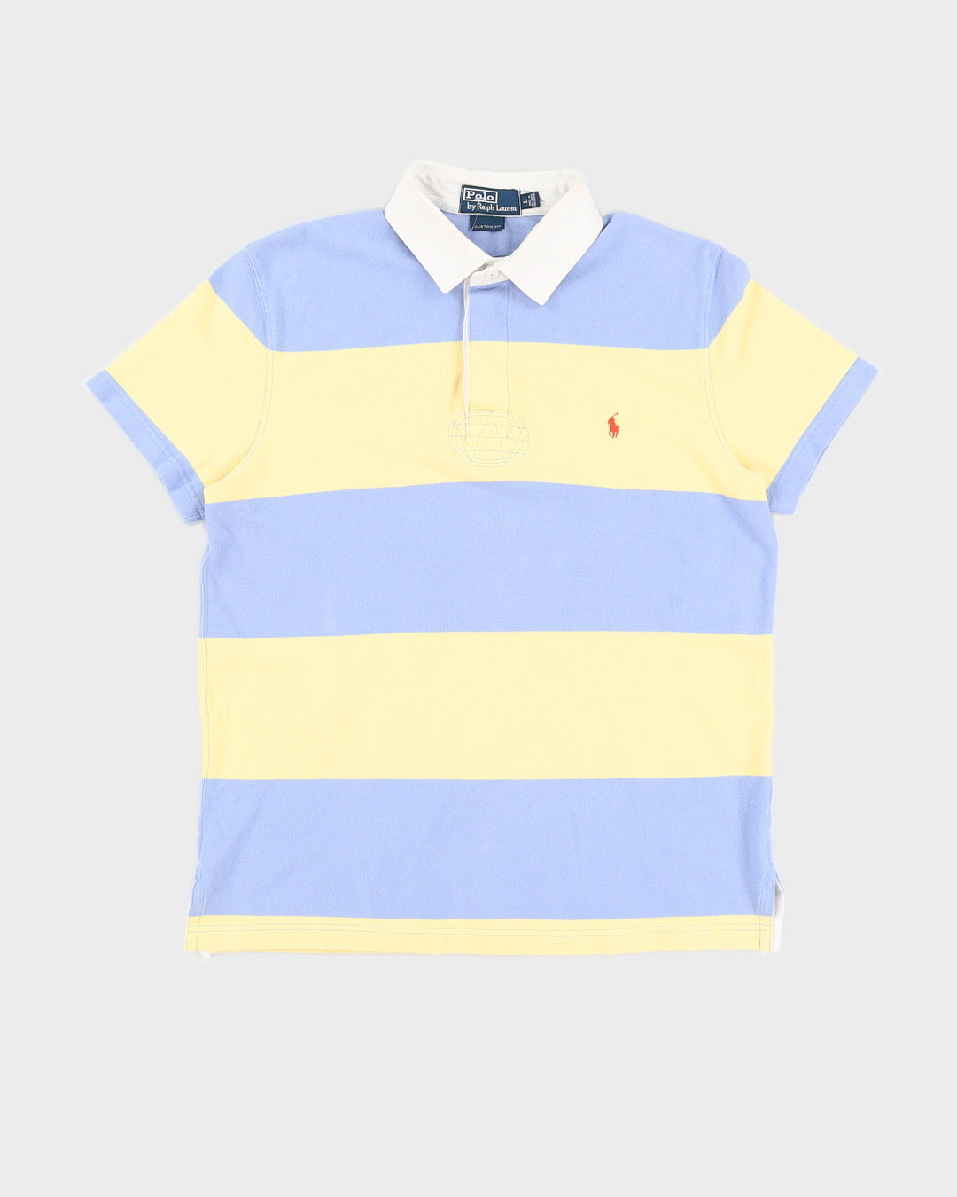 Vintage 90s Ralph Lauren Yellow / Blue Striped Polo Shirt - L