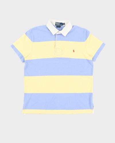 Vintage 90s Ralph Lauren Yellow / Blue Striped Polo Shirt - L