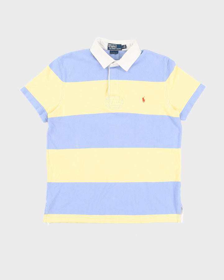 Vintage 90s Ralph Lauren Yellow / Blue Striped Polo Shirt - L