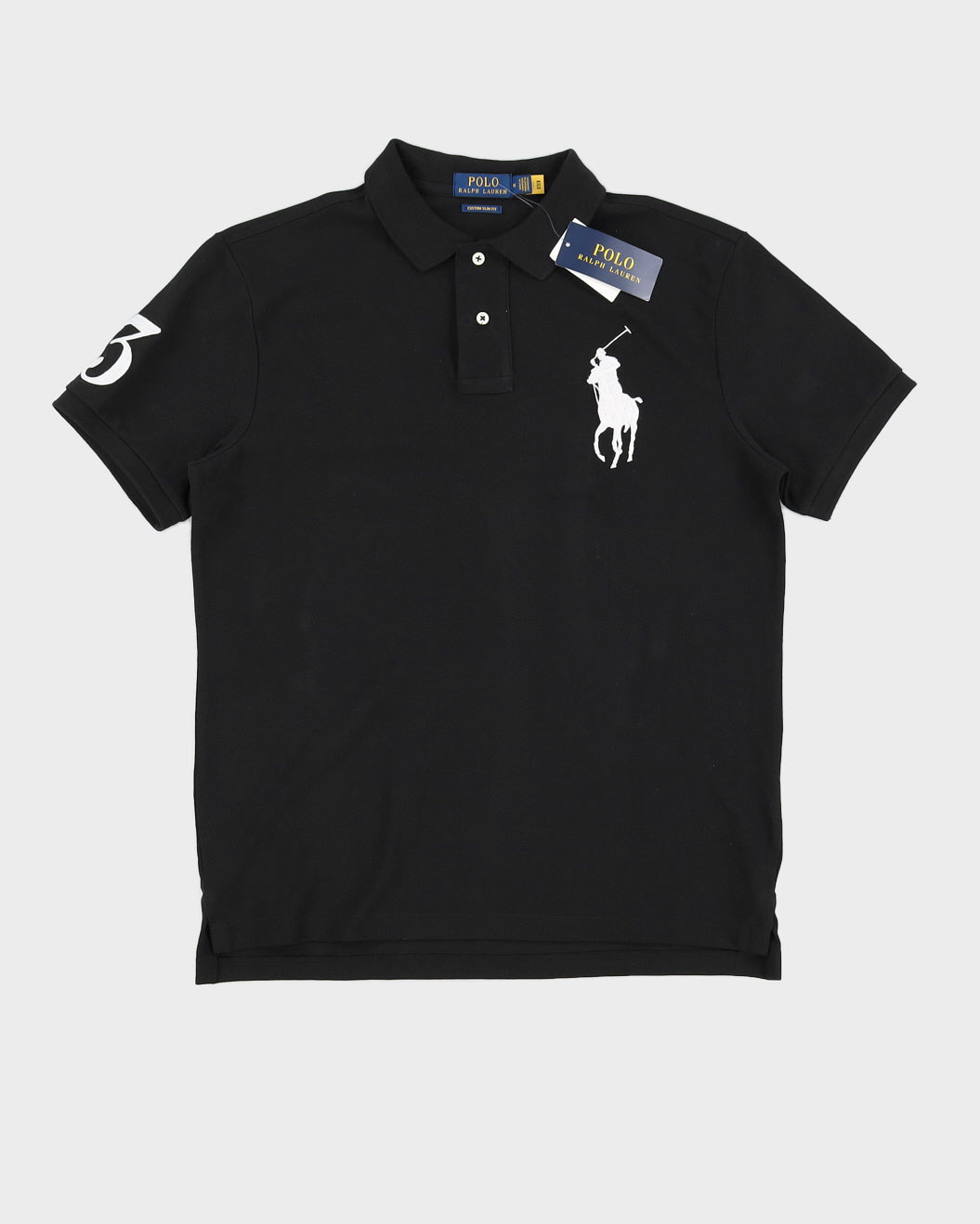 Polo By Ralph Lauren Black With Enlarged Logo Polo Shirt - M
