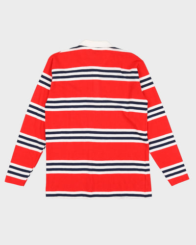 Vintage 70s Benetton Red Striped Long Sleeved Polo Shirt Deadstock With Tags - M