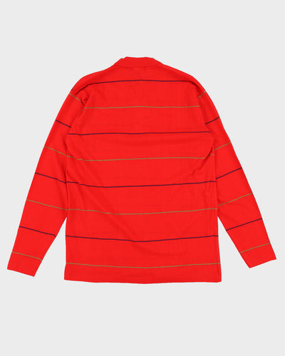 Vintage 70s Benetton Red Striped Long Sleeved Polo Shirt Deadstock With Tags - M