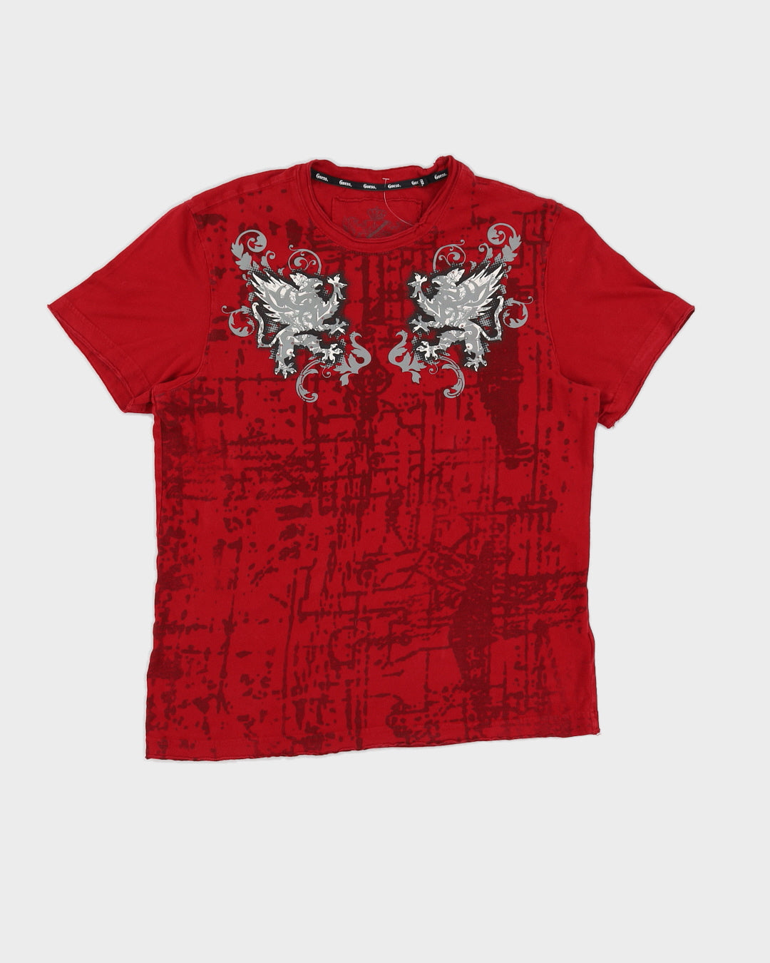 00s Y2K Guess Printed Red T-Shirt - M