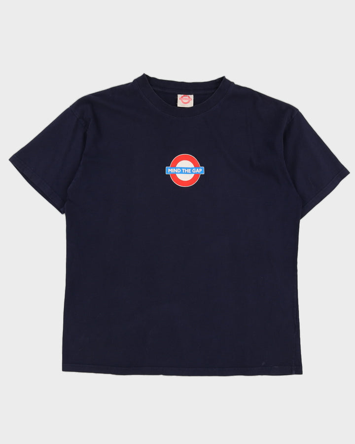 Vintage 90s London Underground Mind The Gap Navy T-Shirt - L/XL