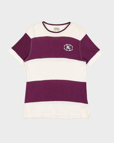 Burberry Purple & White Stripe Slim Fit T-Shirt - L