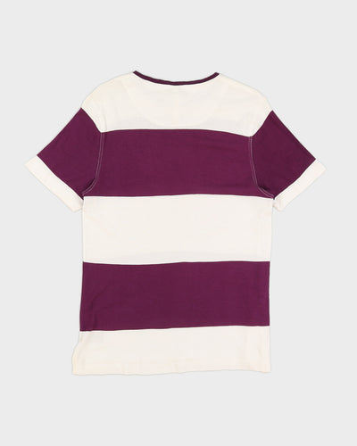 Burberry Purple & White Stripe Slim Fit T-Shirt - L