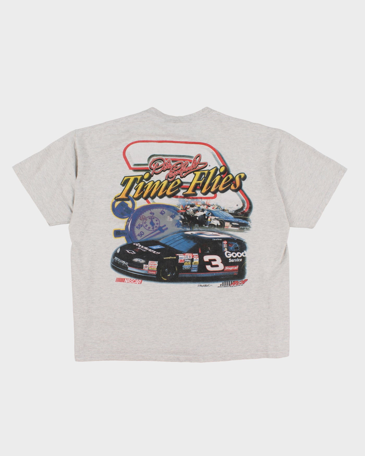 Vintage 90s Nascar Dale Earnhardt "Time Flies" Grey Printed T-Shirt - L