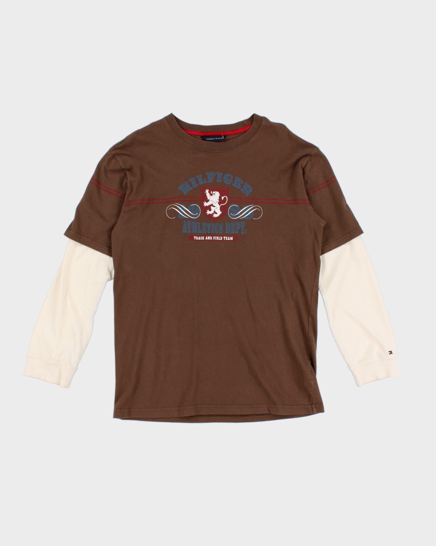 Y2K 00s Tommy Hilfiger Brown Printed LS T-Shirt - L/XL