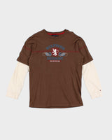 Y2K 00s Tommy Hilfiger Brown Printed LS T-Shirt - L/XL