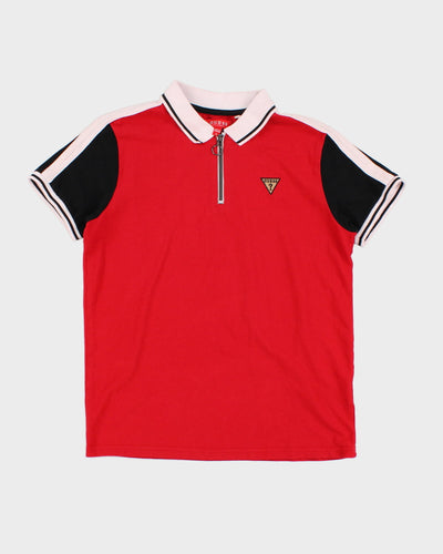 Guess Red Quarter Zip Polo Shirt - S