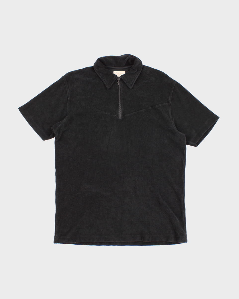 Nudie Jeans Black Towelling Quarter Zip T-Shirt - L