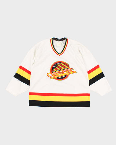 Mens White Canucks Flying Skate Sport Jersey - L