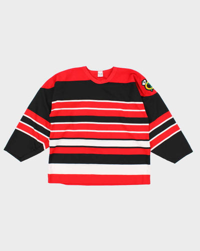 Mens Black And Red Striped Chicago Black Hawkes Sports Jersey - XL