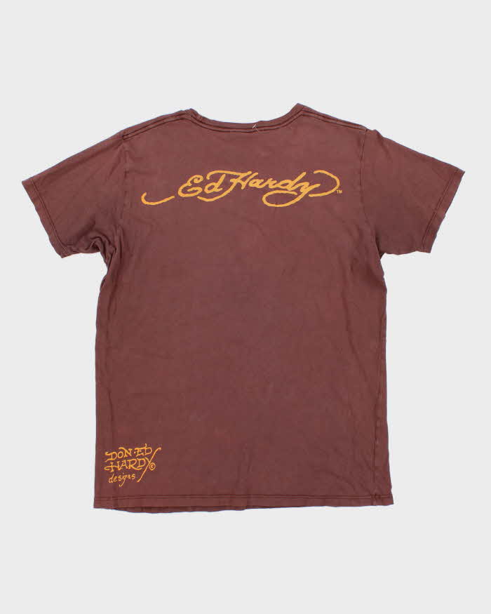 Men's Brown Ed Hardy Tiger Graphic Print Graphic T shirt - L