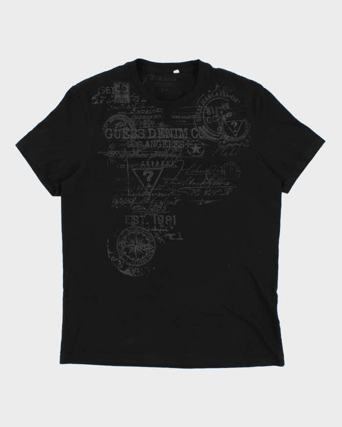 Men's Guess Grungy Graphic Black T Shirt - L