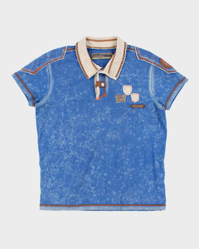 00s Tough Jeansmith Textured Distressed Style Polo T-Shirt - L