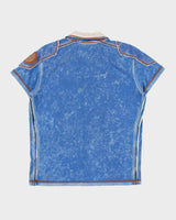 00s Tough Jeansmith Textured Distressed Style Polo T-Shirt - L