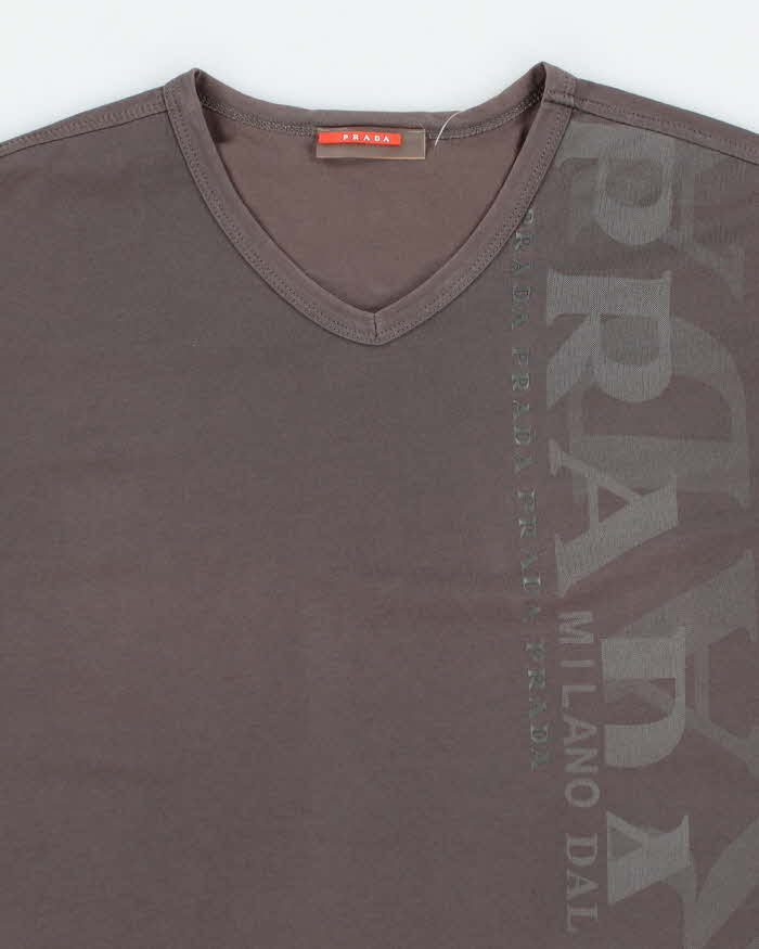 90s Vintage Men's Prada Sport Brown Logo T shirt - XL