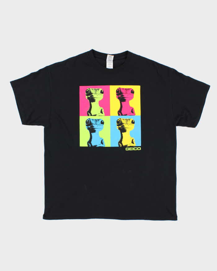 Men's Black Gecko Graphic Print T shirt - XL