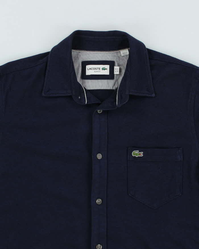 Lacoste Button Up Long Sleeve Navy Polo Shirt - M