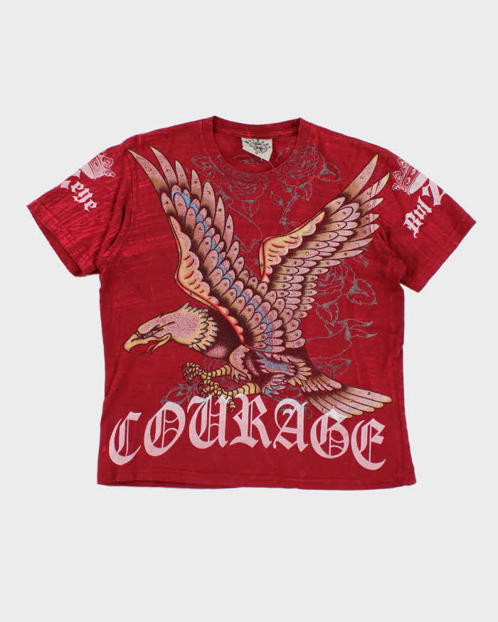 Y2k 00s Bulzeye Eagle Rhinestone Red T-shirt - M
