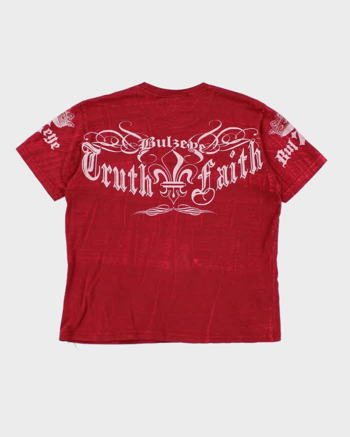 Y2k 00s Bulzeye Eagle Rhinestone Red T-shirt - M
