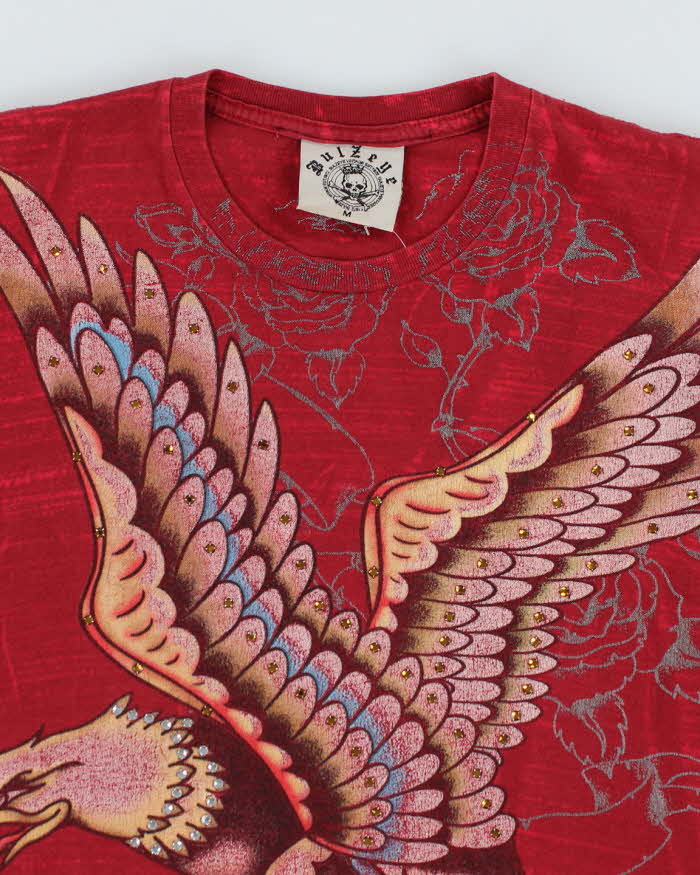 Y2k 00s Bulzeye Eagle Rhinestone Red T-shirt - M