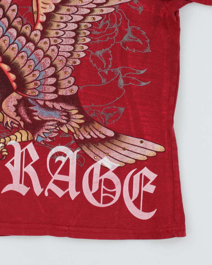 Y2k 00s Bulzeye Eagle Rhinestone Red T-shirt - M