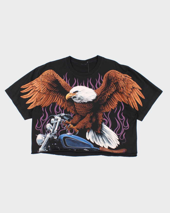 Vintage 90s Cropped Eagle Biker T-Shirt - M