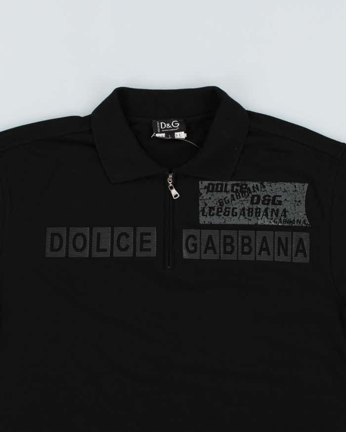 Dolce &amp; Gabbana Black Zip Up Polo Shirt - L