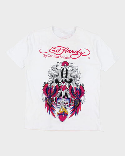 Vintage Y2K Ed Hardy Sequined Graphic T-Shirt - L