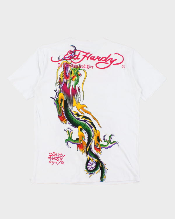 Vintage Y2K Ed Hardy Sequined Graphic T-Shirt - L
