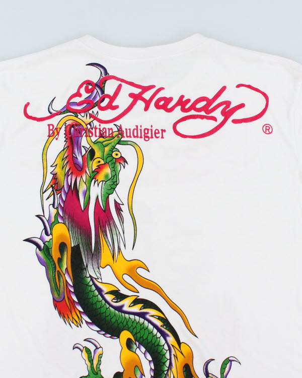 Vintage Y2K Ed Hardy Sequined Graphic T-Shirt - L