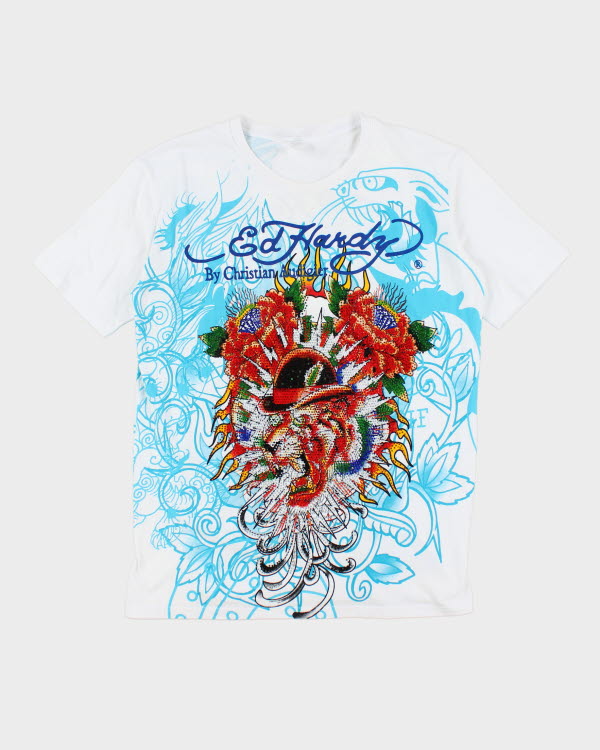 Vintage Y2K Ed Hardy Sequined Graphic T-Shirt - XL