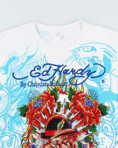 Vintage Y2K Ed Hardy Sequined Graphic T-Shirt - XL