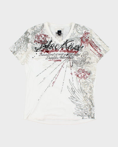 Vintage Y2K Gothic Style V Neck T-Shirt - L