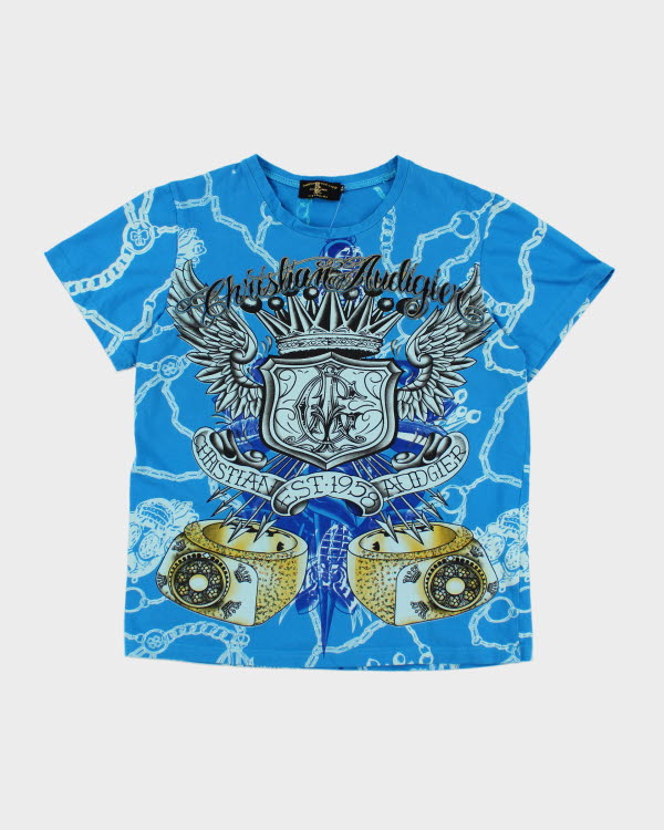 Y2k 00s Christian Audiger Rhinestone Graphic T-shirt - XL