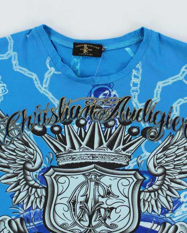 Y2k 00s Christian Audiger Rhinestone Graphic T-shirt - XL