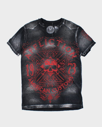 Vintage 2000's Affliction V-Neck Gothic T-Shirt - S
