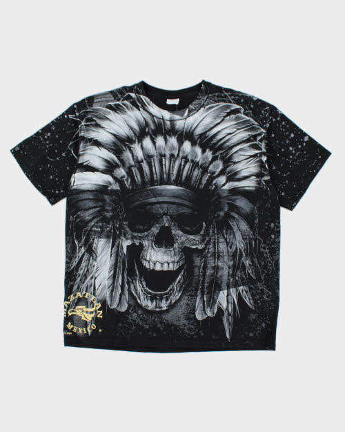 Vintage All Over Print Mexican Skull T-Shirt - XL