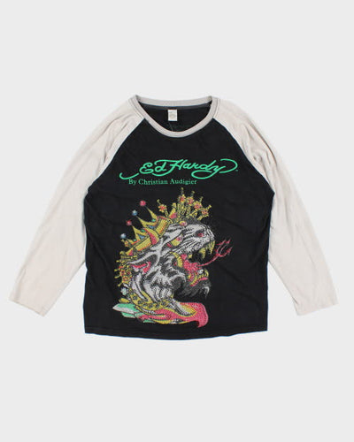 Vintage Y2K Ed Hardy Sequin Tiger Long-sleeved T-Shirt - XXL