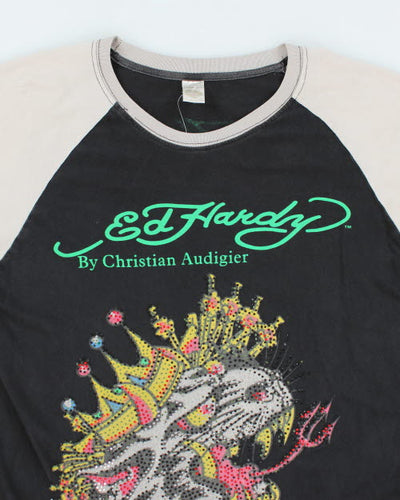 Vintage Y2K Ed Hardy Sequin Tiger Long-sleeved T-Shirt - XXL