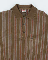 Vintage 90's Borg Striped Long-sleeve Polo Shirt - M