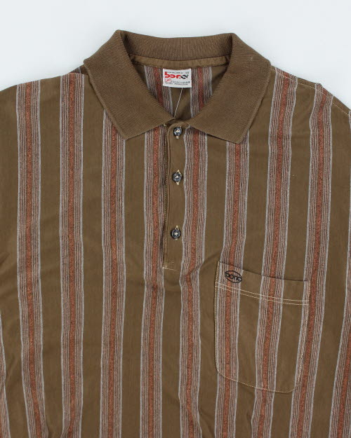 Vintage 90's Borg Striped Long-sleeve Polo Shirt - M