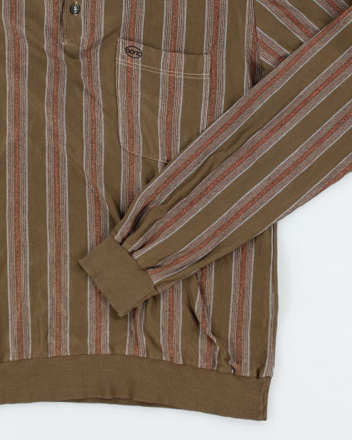 Vintage 90's Borg Striped Long-sleeve Polo Shirt - M