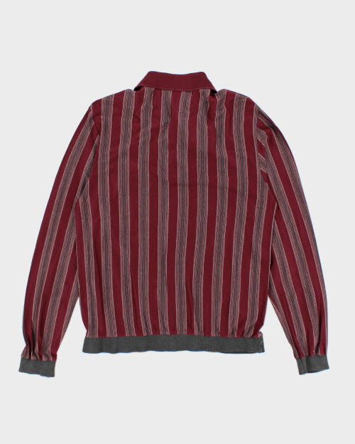 Vintage 90's Borg Striped Long-sleeve Polo Shirt - M